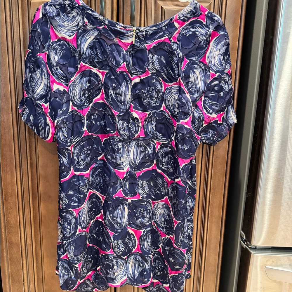 Tory Burch Pink and White Graphic Short Sleeve Blouse